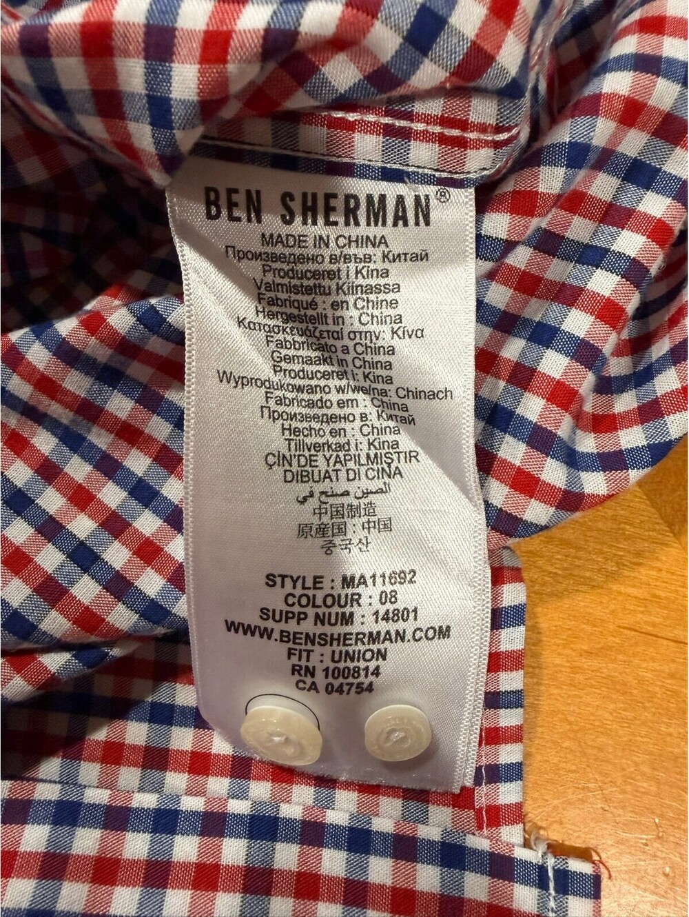 Ben Sherman Union Fit Shirt Mens XXL Red Blue Gingham Long Sleeve - Picture 8 of 8